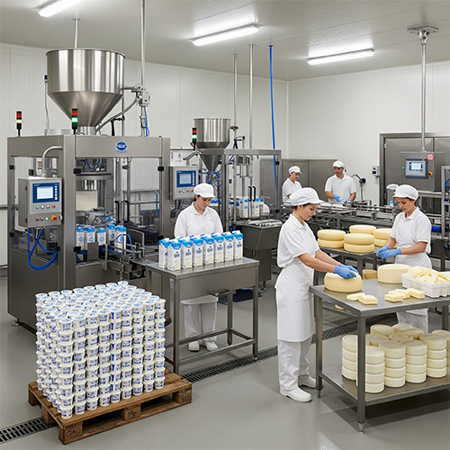 Ozone sterilizing in dairy process area for hygiene and product safety.